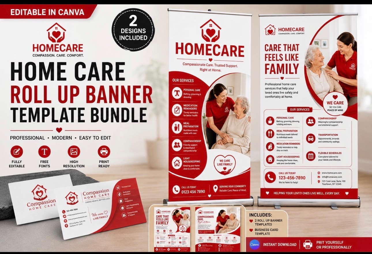 Home Care Roll Up Banner Template Bundle